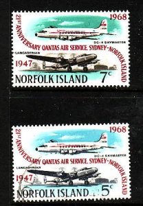 Norfolk Is.-Sc#119-20-used set-Planes-Qantas-1968-