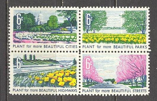 US Sc# 1368a MNH FVF Block of 4 Flowers Trees Park City 