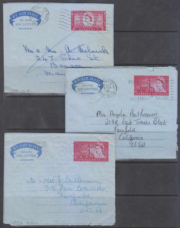 GB 1955-60 PS AEROGRAMMES Michel LF8, LF10 & LF11II ENTIRES USED F,VF €33.00