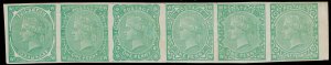 1d pale blue-green, M MINT. 1879 PERKINS BACON TENDER ESSAY. STRIP OF 6 