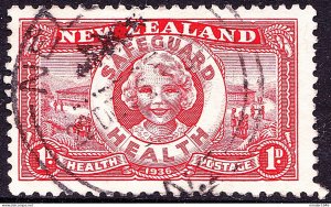 NEW ZEALAND 1936 1d + 1d Scarlet Health Camp SG598 Used