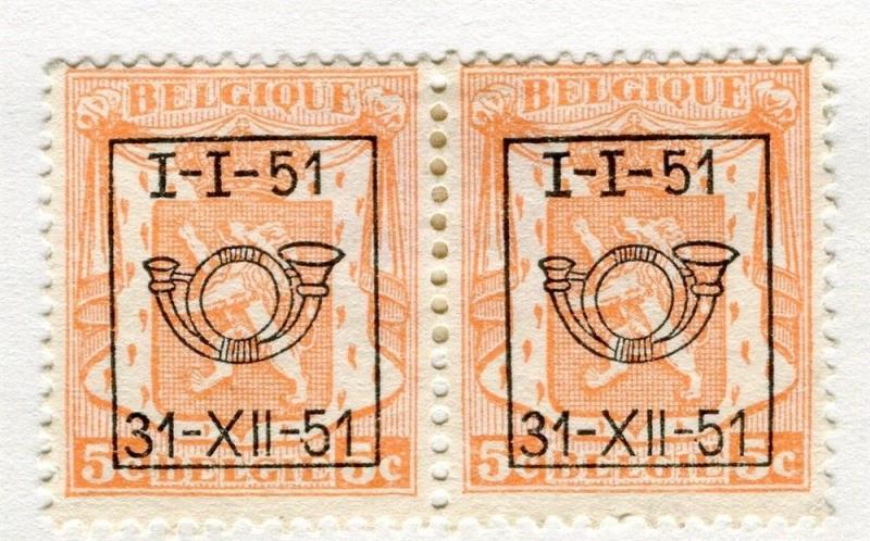 BELGIUM;  1951 Boxed Brussel Optd. on definitive issue 5c. Mint hinged pair