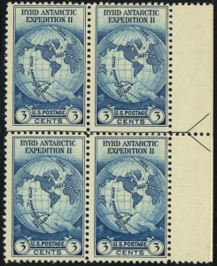 USA #753 Byrd Expedition Arrow Margin Line Block Postage 1935 Farley Reprints