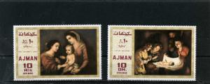 AJMAN 1969 CHRISTMAS PAINTINGS SET OF 2 STAMPS MNH