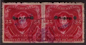 1893 Mexico, 25P, Especial De Aduanas Revenue stamps pair, Hermosillo