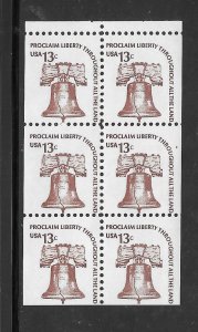 #1595A MNH Liberty Bell, booklet pane of 6