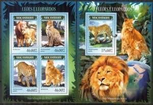 Mozambique 2014 Wild Cats Lions Leopards Sheet + S/S MNH