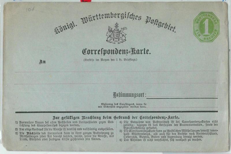 66753 - GERMANY Württemberg - Postal History - POSTAL STATIONERY CARD : P3