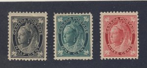 3x Canada Victoria ML stamps; #66-1/2c MNH #67-1c #69-3c Guide Value = $110.00