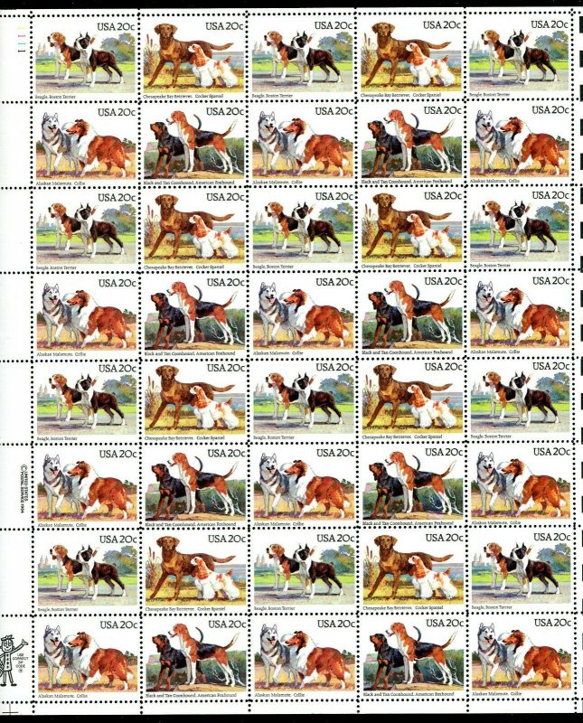 2098 - 2101 Dogs 20¢ Sheet of 40   MNH 