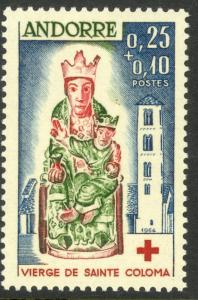 ANDORRA FRENCH ADMIN 1964 VIRGIN OF COLOMA RED CROSS Semi Postal Sc B1 MNH