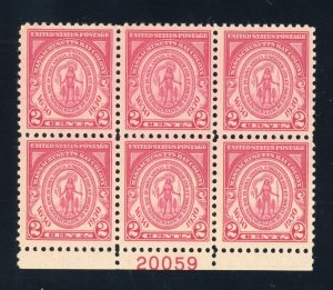 US Stamp #682 Massachusetts Bay Colony 2c - Plate Block of 6 - MNH - CV $26.00