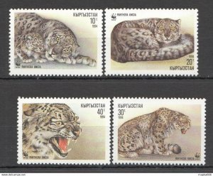 1994 Kyrgyzstan Fauna Wwf Wild Cats Animals #22-25 Set ** Tk007