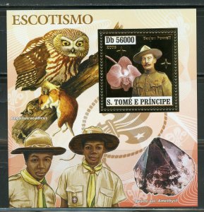 SAO TOME SCOUTS & FLOWER GOLD FOIL SOUVENIR SHEET MINT NH