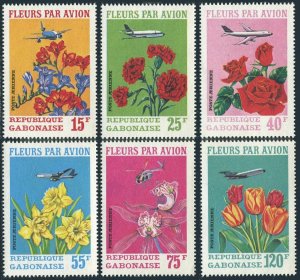 Gabon C109-C111,MNH.Michel 425-430. Flowers by air,1971.Carnations,Orchids,Tulip
