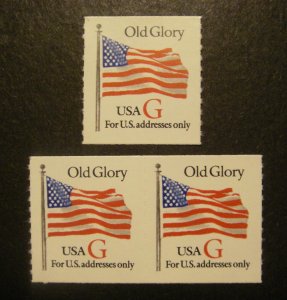 Scott 2892, 32c G Flag (red), Pair & Single, roulette, MNH Coil Beauties