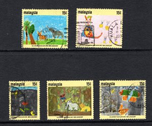 Malaysia SC #87-91   VF, Used, #88 crease, Children's Drawings,  ..........
