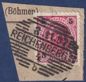 Austria - 1890 - Scott #54 - used on piece - REICHENBERG 3 pmk Czech Republic