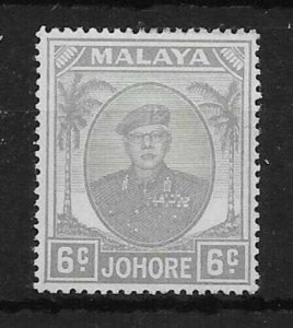 MALAYA JOHORE SG137ac 1952 6c PALE GREY ST.EDWARDS CROWN WMK VAR MTD MINT