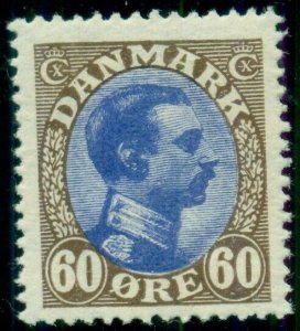 DENMARK #123a 60ore Chr. X, brown & ultramarine shade, og, NH, VF, Scott $750.00