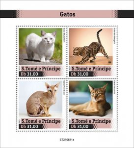 SAO TOME - 2021 - Cats - Perf 4v Sheet - Mint Never Hinged