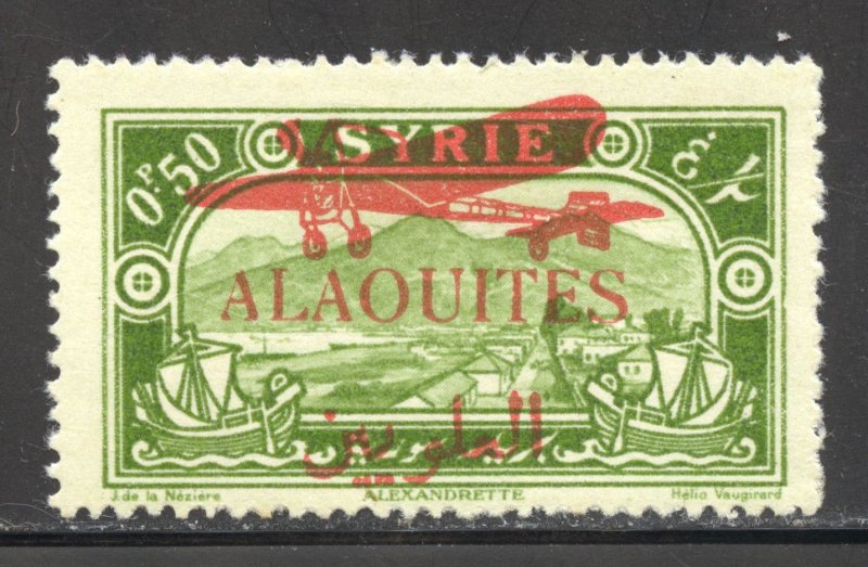 Alaouites Scott C17 Unused H - 1929 #27c Red Airplane Overprint - SCV $5.00