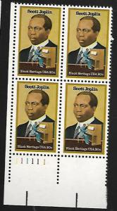 US 2044 MNH SCOTT JOPLIN, LL PLATE BLOCK