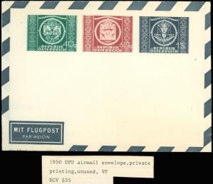 1950 UPU Airmail Envelope, Private Printing, Unused, European Style Envelope, VF