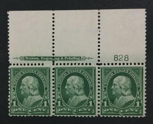 MOMEN: US #279 PLATE STRIP MINT OG NH #28246