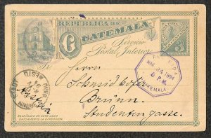 GUATEMALA H&G #3 POSTAL CARD GUATEMALA TO BRUNN BRNO AUSTRIA 1894