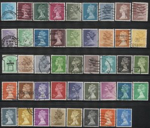 GREAT BRITAIN  QEII 44 Different Used F-VF Machin Head stamps, cv $65++