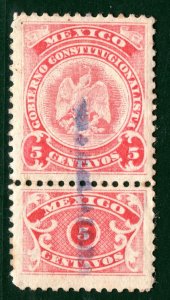 MEXICO Revenue Stamp & Talon 5c GOBIERNO CONSTITUCIONAL Mint MM BROWN54