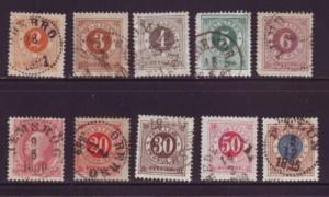 Sweden Sc  40-9 1886-91 posthorn on back stamp set  used