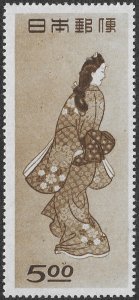 Japan Stamps Scott #422 Unused H OG 5 Yen Brown Beauty Looking Back SCV $47.50