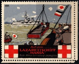 1914 Germany WW I Poster Stamp Hospital Ship Hansa Red Cross Collection Leipzig