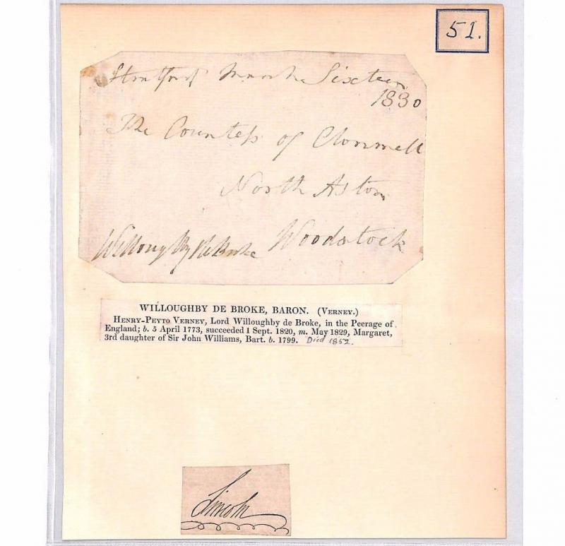 GB FREE FRONTS{2} *Willoughby de Broke* *Arundale* & *Lincoln* Autograph BR42