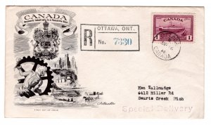 Scott 273, FDC, Special Delivery, Registered, Train Ferry, Canada