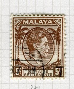 STRAITS SETTLEMENTS; 1937 early GVI issue fine used Shade of 5c. value