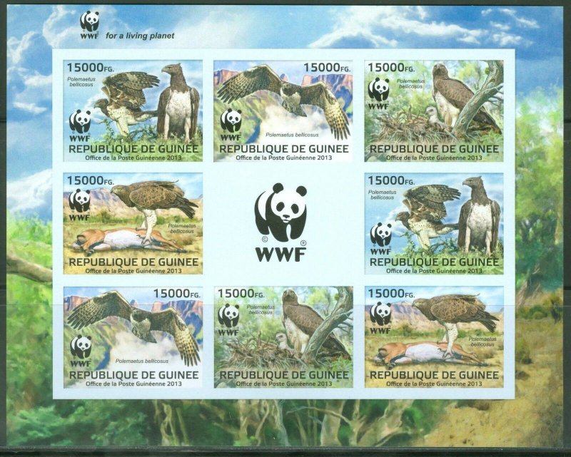 GUINEA 2013 WORLD WILDLIFE FUND  WWF  BIRDS OF PREY  SHEET OF NINE  IMPF MINT NH