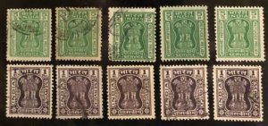 India Scott#O163 (5), O171(5) F/VF Used  Cat. $2.00