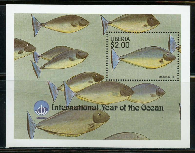 LIBERIA INTERNATIONAL YEAR OF THE OCEAN IV SHEET & SOUVENIR SHEET MINT NH