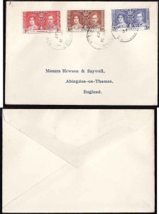 Antigua-cover KGVI 1937 Coronation FDC-May 21[date error ?] 1937-Omnibus set-