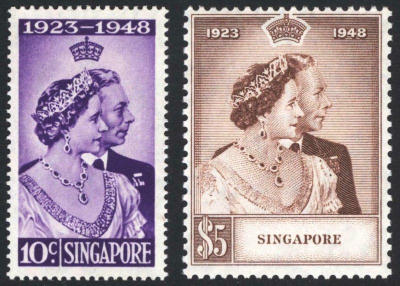 Singapore 1948 10c-$5 Silver Wedding SG 31-32 Sc 21-22 UMM/MNH Cat £110($137)