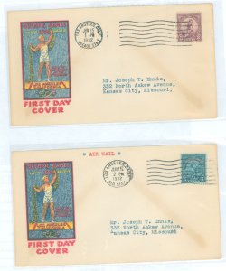 US 718-719 1932 olympic games, 3c & 5c set of two, sports, two addressed fdcs with matching r. e. bennett cachets