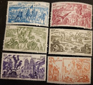 French Madagascar, 1946, Air Mail, WW II, full set of 6, MH,SCV$10.30