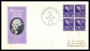 1938 Prexy Sc 807-1 with Harry Ioor cachet Presidential Series Jefferson (AM