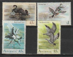1991 Australia - Sc 1203-6 - MNH VF - 4 single - Water Birds