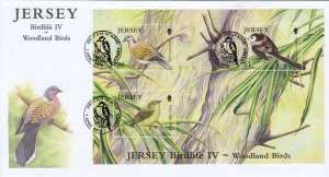 Jersey 2010 Woodland Birds Miniature Sheet on official FDC