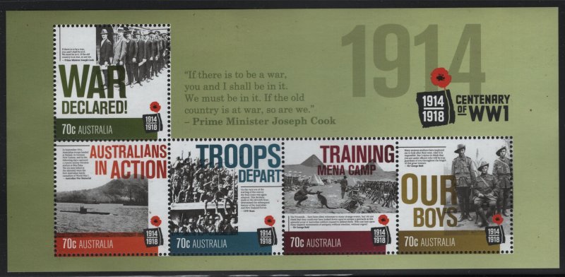 Australia 2014 MNH Sc 4104a World War I Centenary Sheet