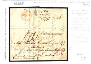 INDIA Maritime Cover MADEIRA Per Overland Marseilles Forwarded London 1850 M265